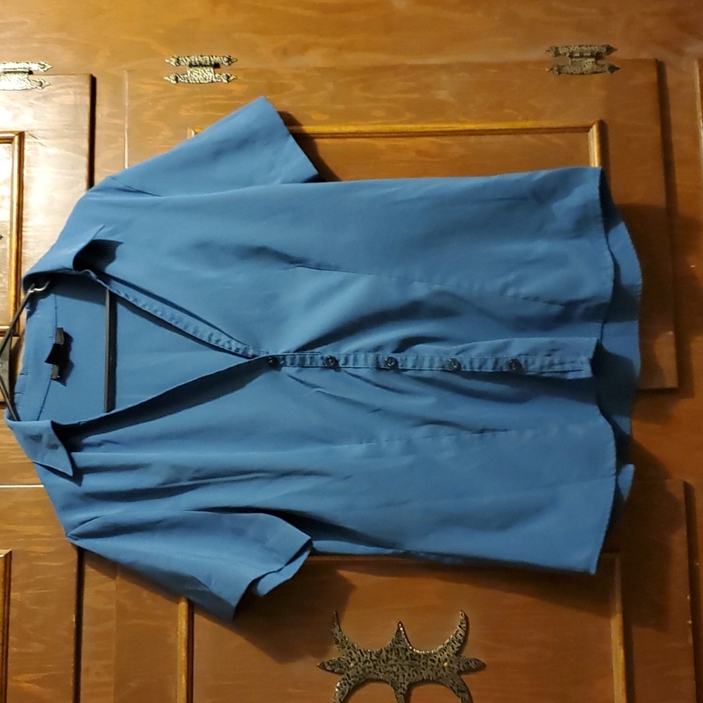 New Affordable business blouse in dusty royal blue sz L